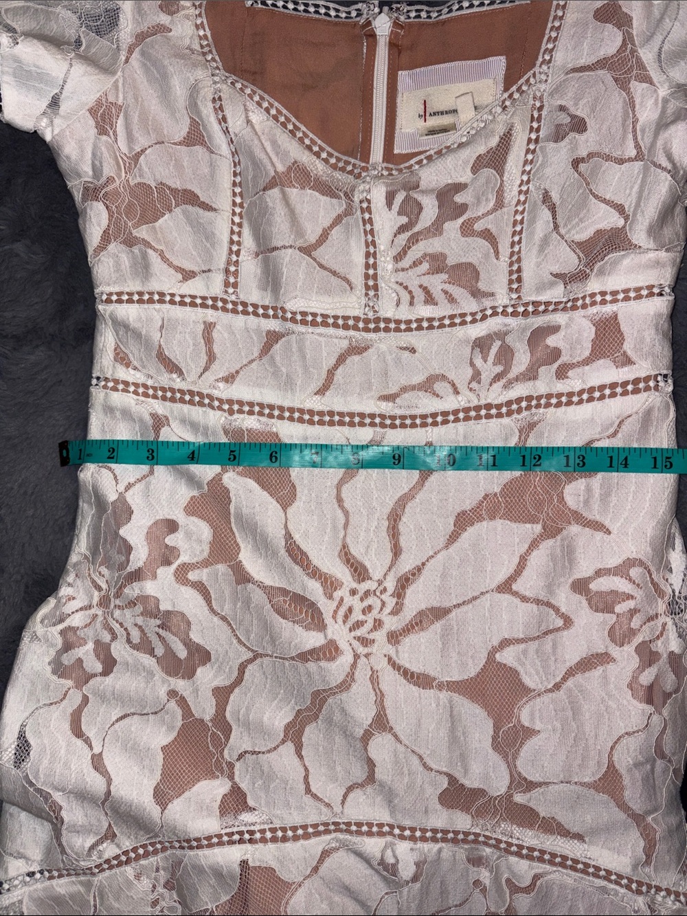 Anthropologie Cream Lace Midi Dress with Puff Sleeves - Picture 7 of 8